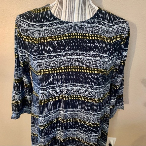 H&M Tunic Top Sz 10 Black Geometric Pattern White Yellow 100% Viscose Boho - Picture 2 of 15